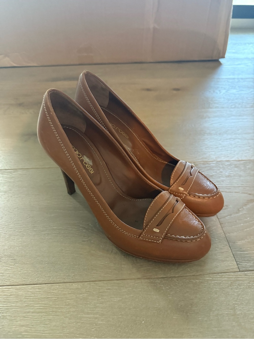 Vintage Sergio Rossi Leather Penny Loafer High Heels
